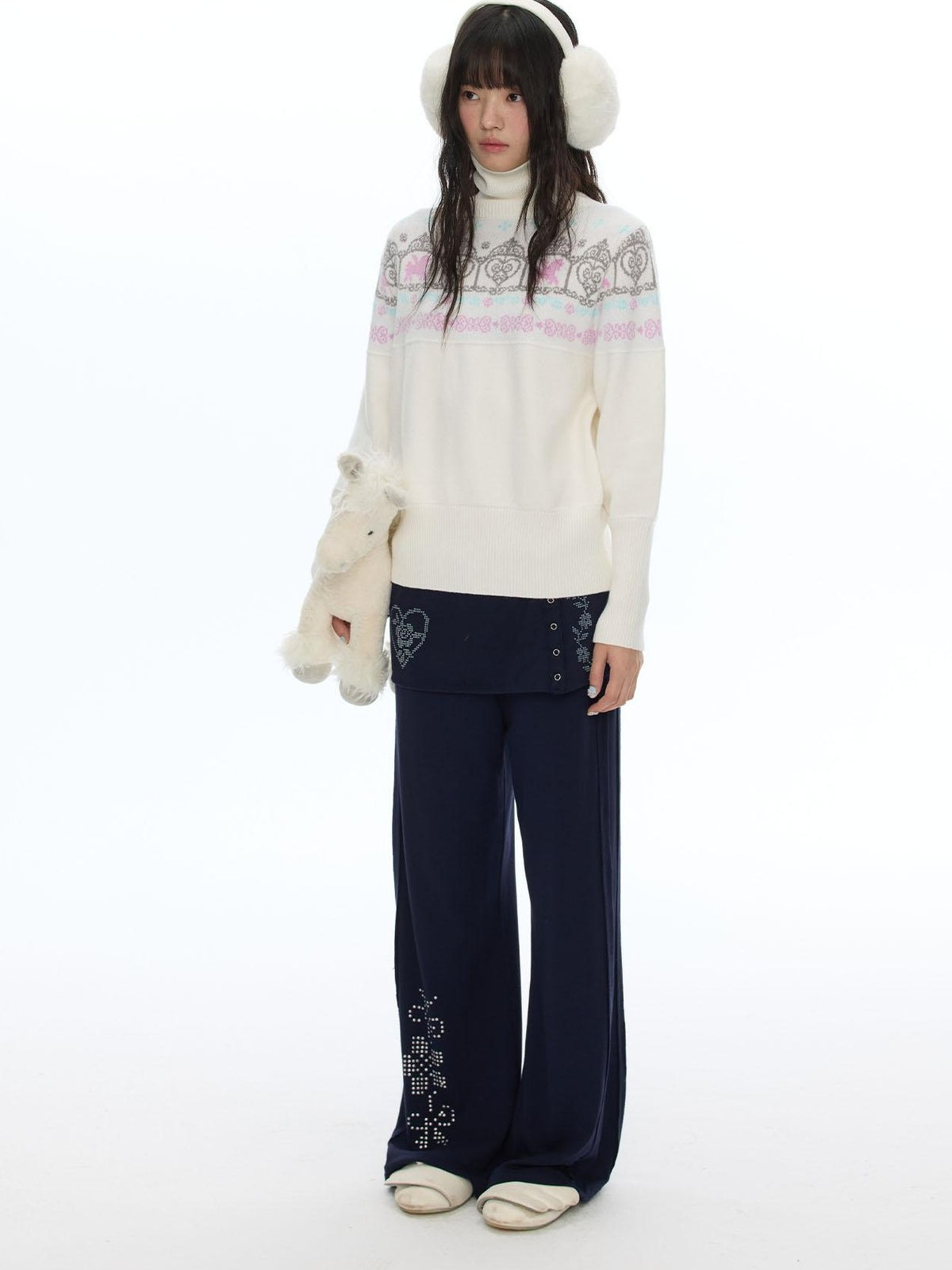 BETWEENAND Fair Isle Floral Window Batwing Sleeve Women&