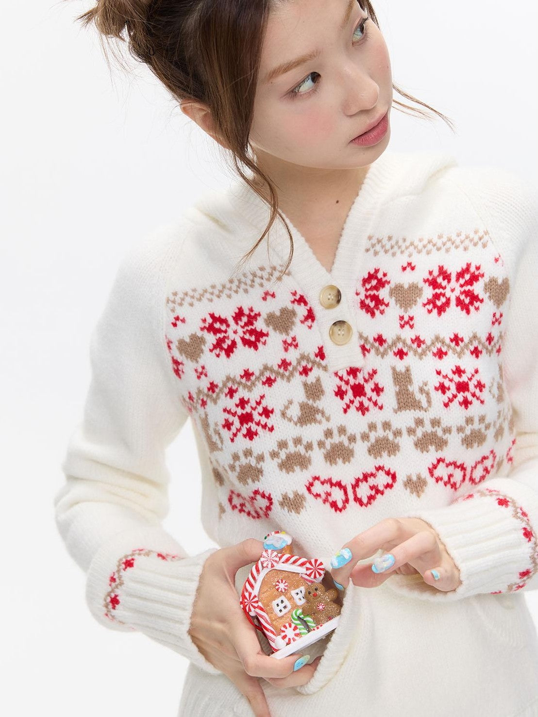 BETWEENAND Fair Isle Jacquard Hooded Women&