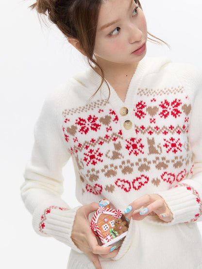 BETWEENAND Fair Isle Jacquard Hooded Women&