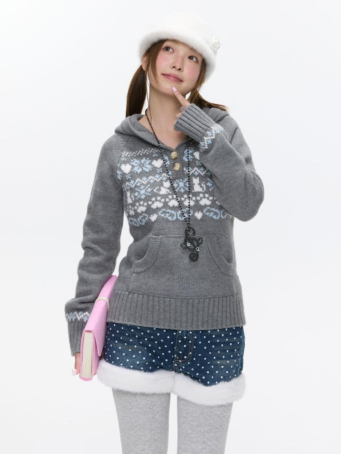 BETWEENAND Fair Isle Jacquard Hooded Women&