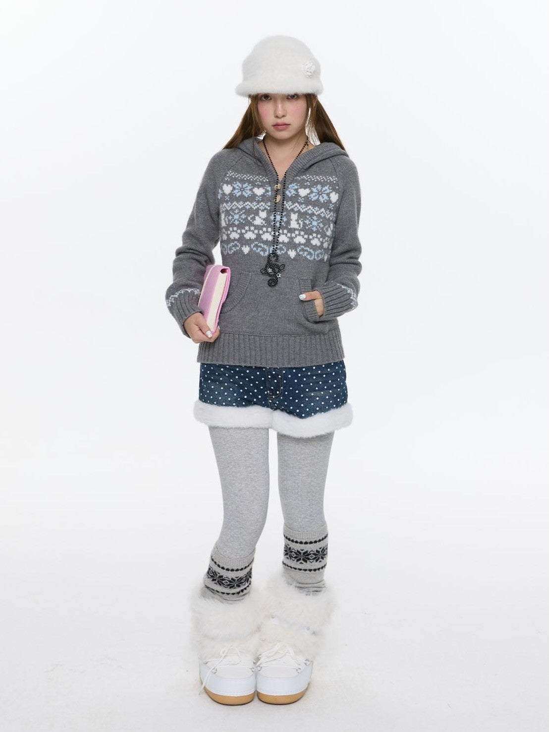 BETWEENAND Fair Isle Jacquard Hooded Women&