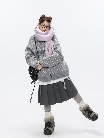 BETWEENAND Fair Isle Jacquard Horn Button Loose Fit Women&