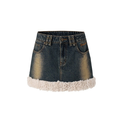 BETWEENAND_Faux_Fur_Patchwork_Distressed_High_Waist_A_Line_Women&