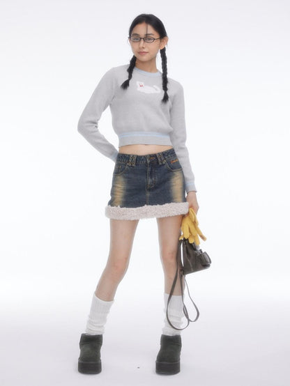 BETWEENAND Faux Fur Patchwork Distressed High Waist A Line Women&