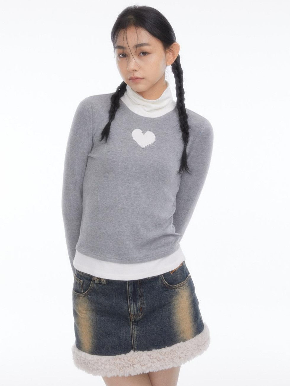 BETWEENAND Faux Fur Patchwork Distressed High Waist A Line Women&