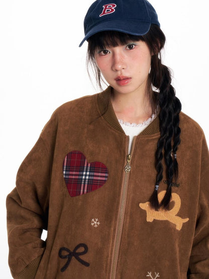BETWEENAND Faux Suede Applique Embroidery Loose Fit Women&