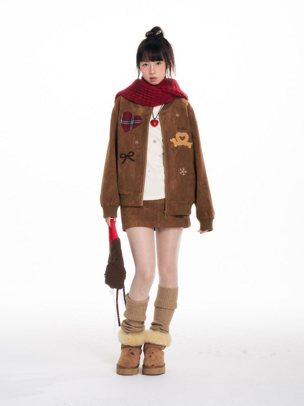 BETWEENAND Faux Suede Applique Embroidery Loose Fit Women&