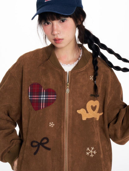 BETWEENAND Faux Suede Applique Embroidery Loose Fit Women&