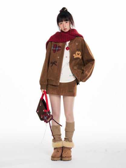 BETWEENAND Faux Suede Applique Embroidery Loose Fit Women&