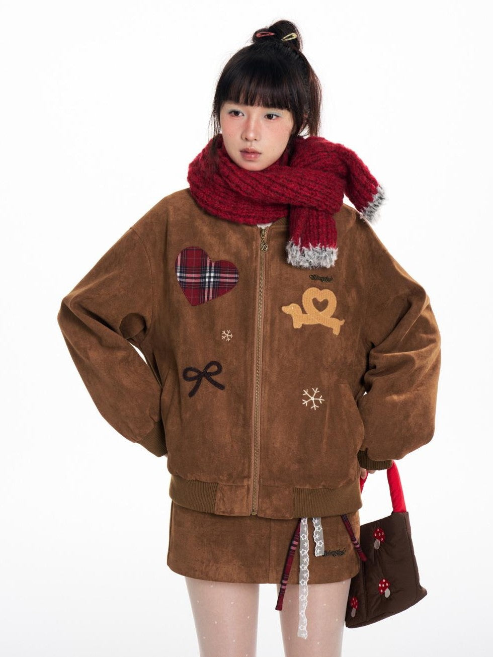 BETWEENAND Faux Suede Applique Embroidery Loose Fit Women&