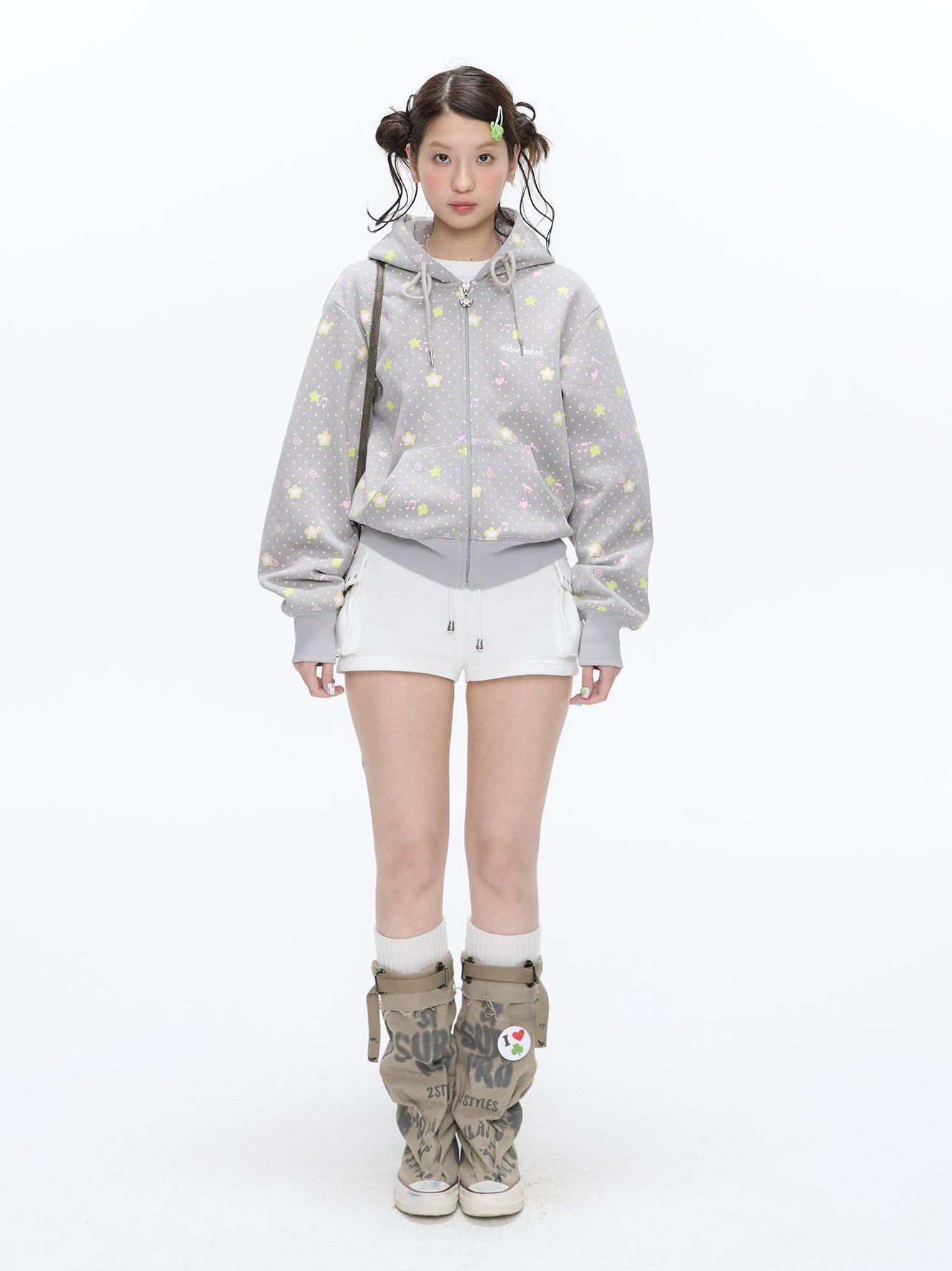 BETWEENAND Floating Music Note Patchwork High Waist Slim Women&