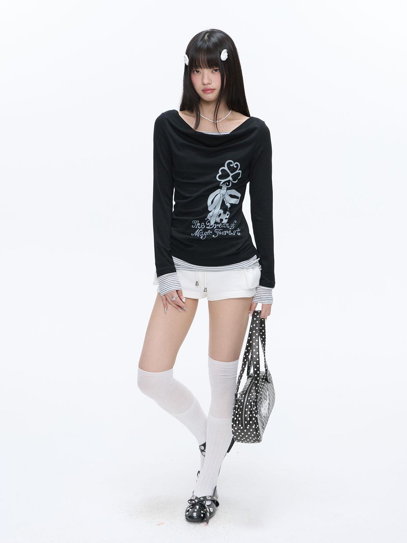 BETWEENAND Floating Music Note Patchwork High Waist Slim Women&