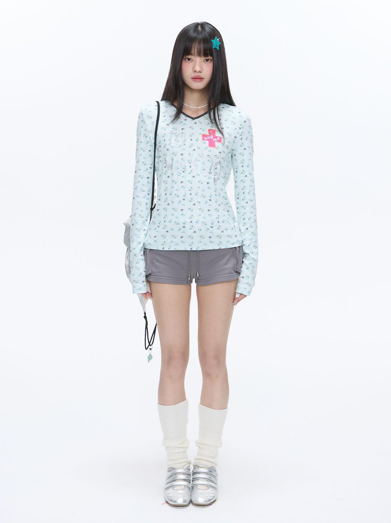 BETWEENAND Floating Music Note Patchwork High Waist Slim Women&