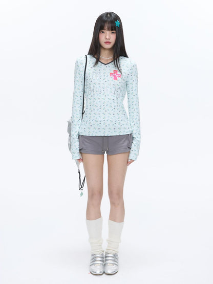BETWEENAND Floating Music Note Patchwork High Waist Slim Women&