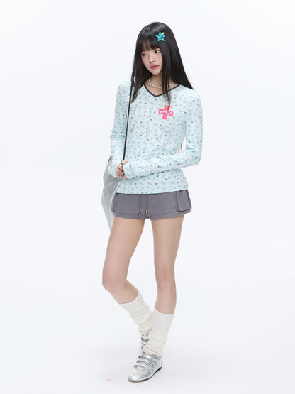 BETWEENAND Floating Music Note Patchwork High Waist Slim Women&