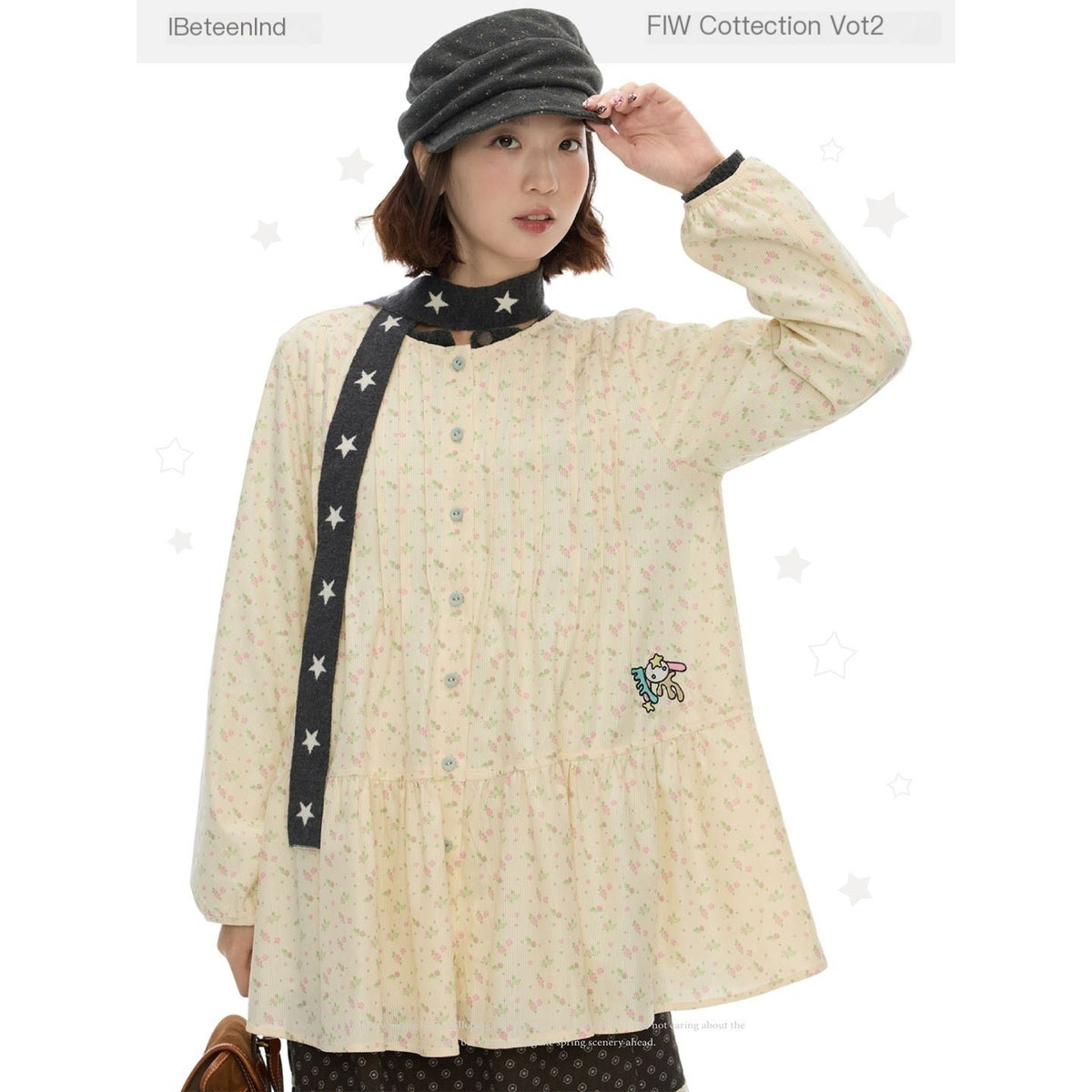 BETWEENAND_Floral_Print_Lantern_Sleeve_Round_Neck_Women&