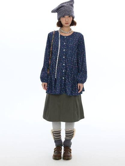 BETWEENAND Floral Print Lantern Sleeve Round Neck Women&