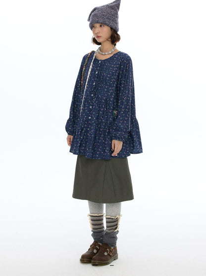 BETWEENAND Floral Print Lantern Sleeve Round Neck Women&