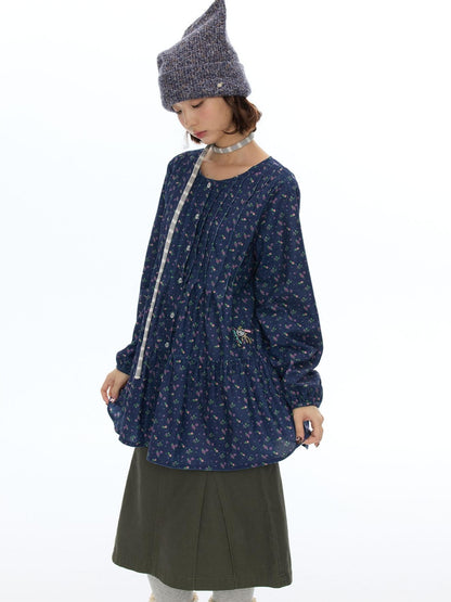 BETWEENAND Floral Print Lantern Sleeve Round Neck Women&