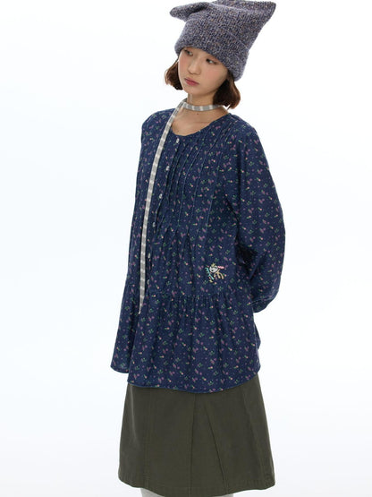 BETWEENAND Floral Print Lantern Sleeve Round Neck Women&