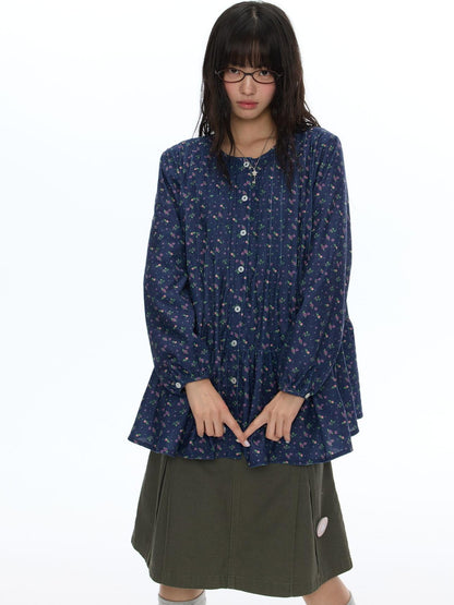 BETWEENAND Floral Print Lantern Sleeve Round Neck Women&