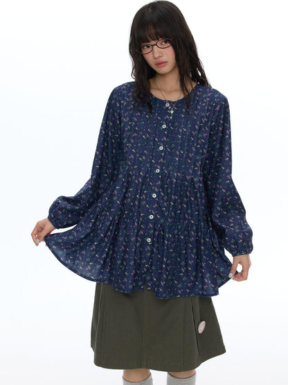 BETWEENAND Floral Print Lantern Sleeve Round Neck Women&