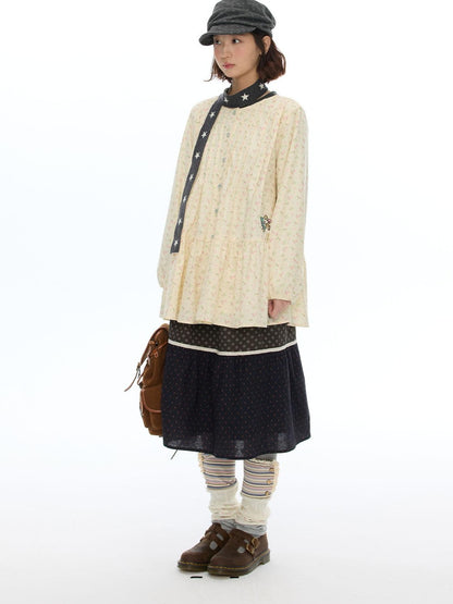 BETWEENAND Floral Print Lantern Sleeve Round Neck Women&