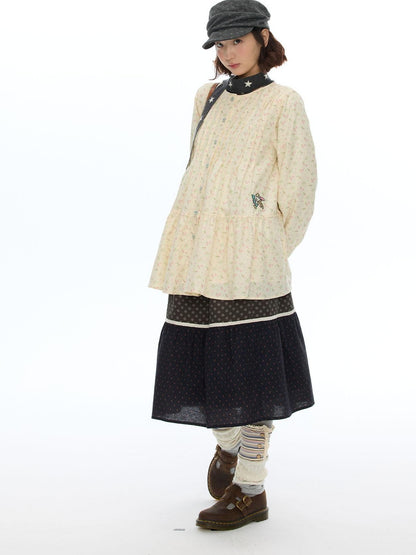 BETWEENAND Floral Print Lantern Sleeve Round Neck Women&