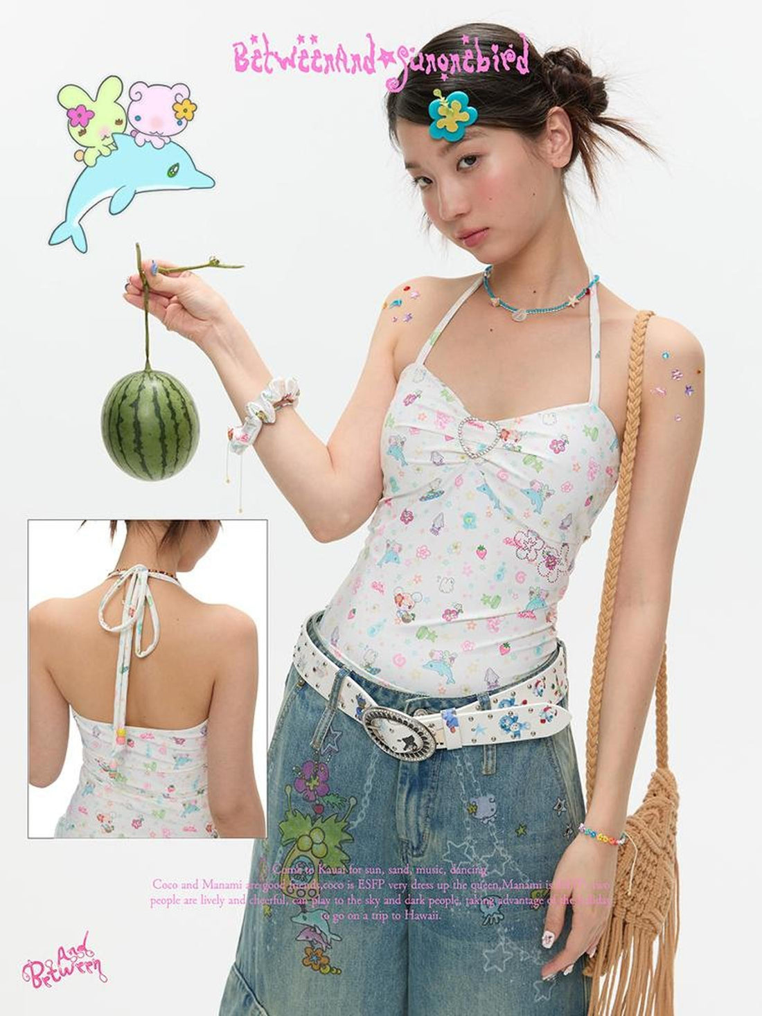 BETWEENAND Full Print Halter Two Piece Women&