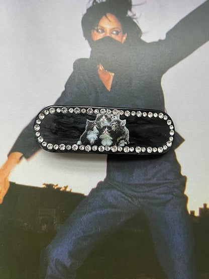 BETWEENAND Gemstone Blue Cat Motif Side Hair Clip Women&