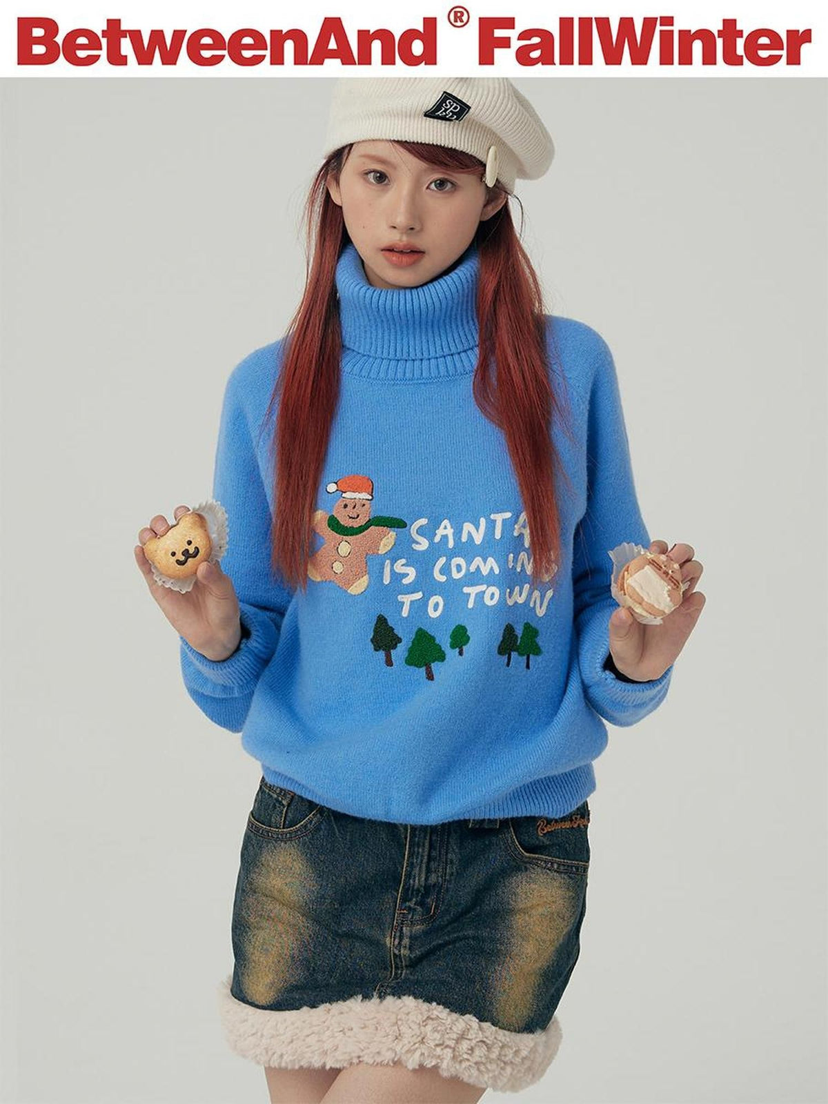 BETWEENAND Gingerbread Applique Pine Tree Terry Embroidery Women&
