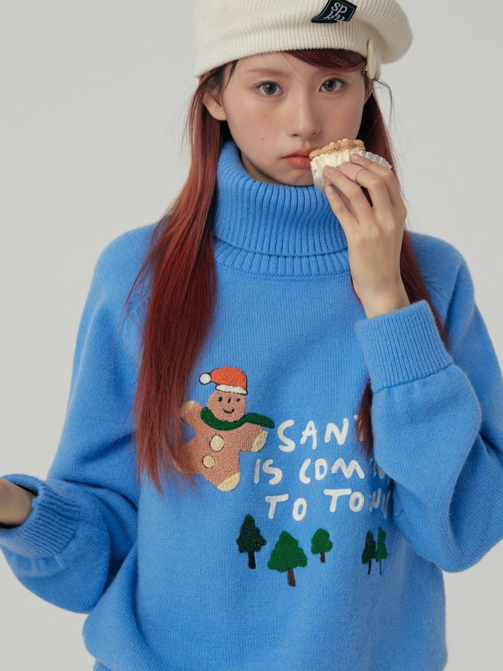 BETWEENAND Gingerbread Applique Pine Tree Terry Embroidery Women&
