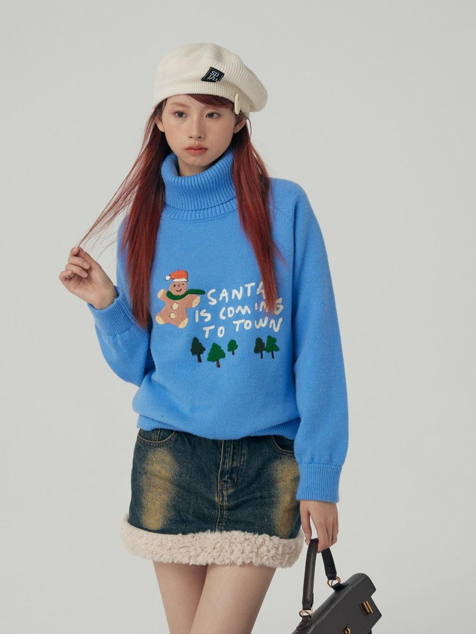 BETWEENAND Gingerbread Applique Pine Tree Terry Embroidery Women&