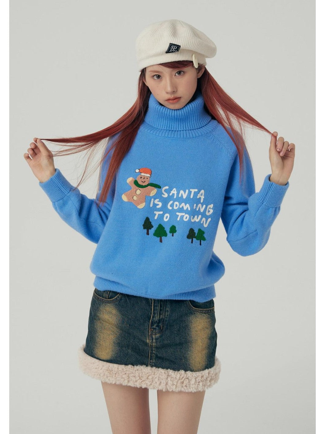BETWEENAND Gingerbread Applique Pine Tree Terry Embroidery Women&