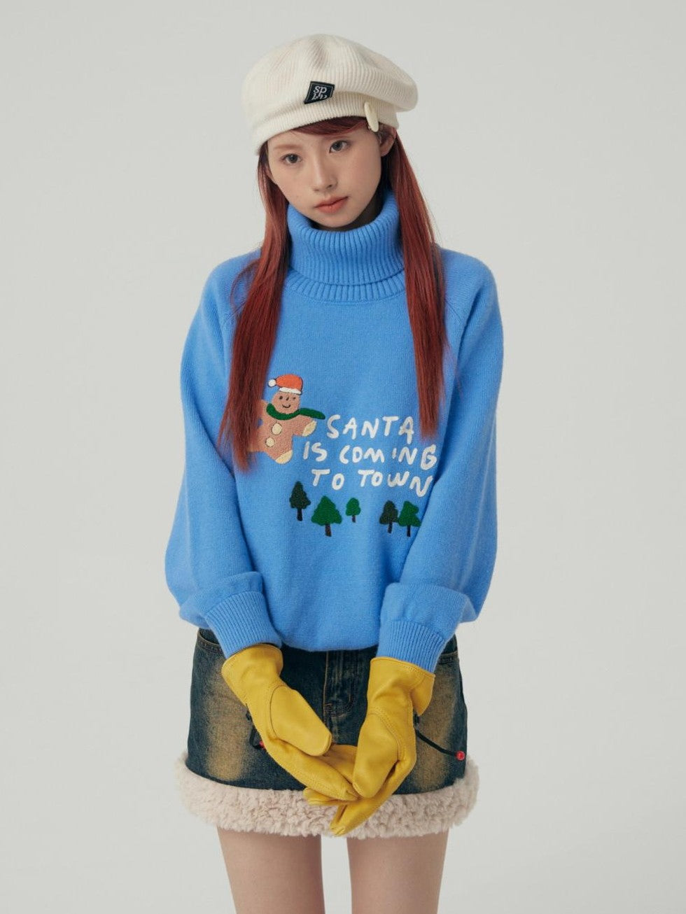 BETWEENAND Gingerbread Applique Pine Tree Terry Embroidery Women&