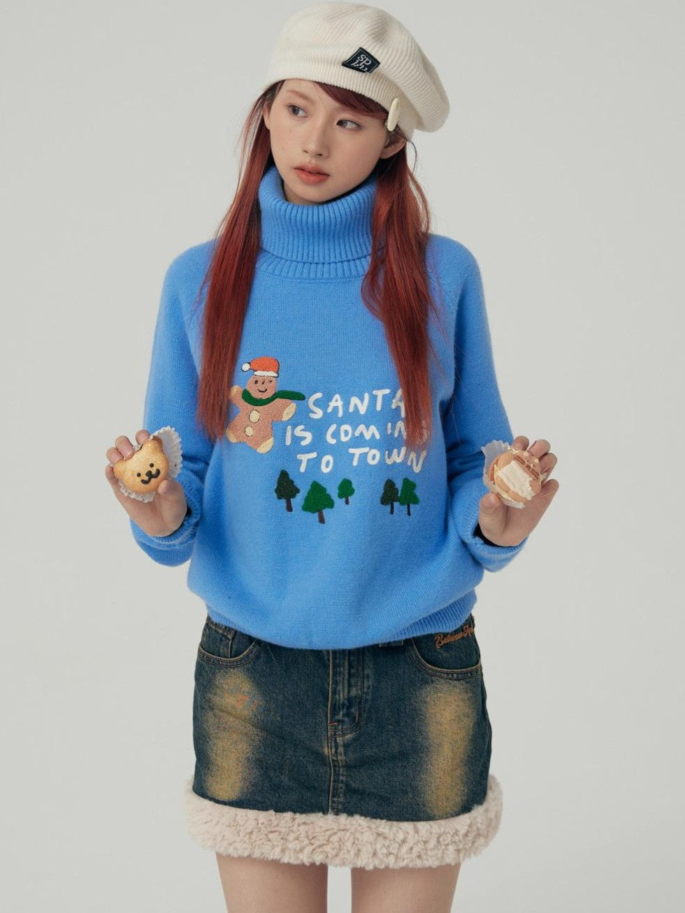 BETWEENAND Gingerbread Applique Pine Tree Terry Embroidery Women&