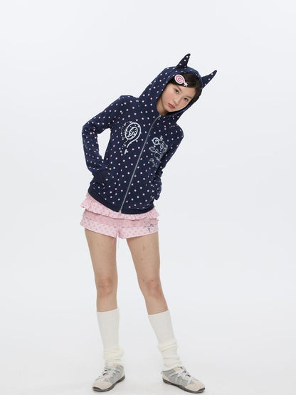 BETWEENAND Glitter Little Devil Double Zipper Slim Fit Women&