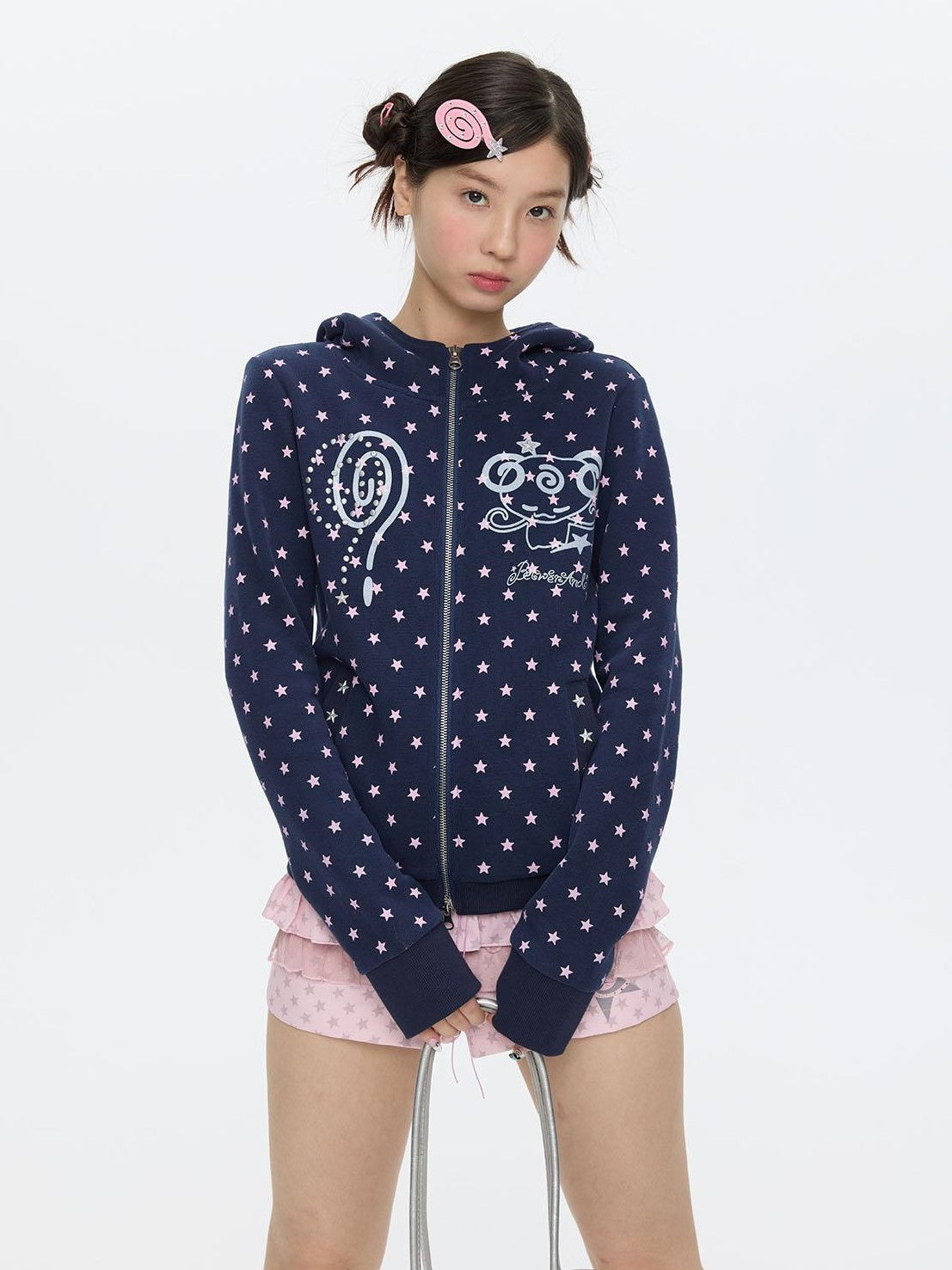 BETWEENAND Glitter Little Devil Double Zipper Slim Fit Women&
