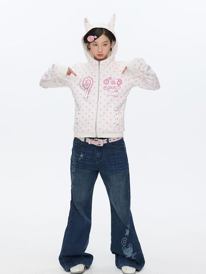 BETWEENAND Glitter Little Devil Double Zipper Slim Fit Women&