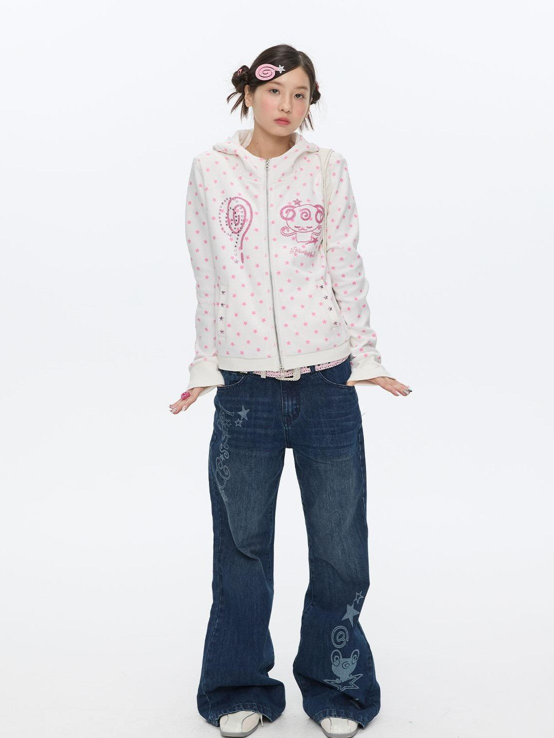 BETWEENAND Glitter Little Devil Double Zipper Slim Fit Women&