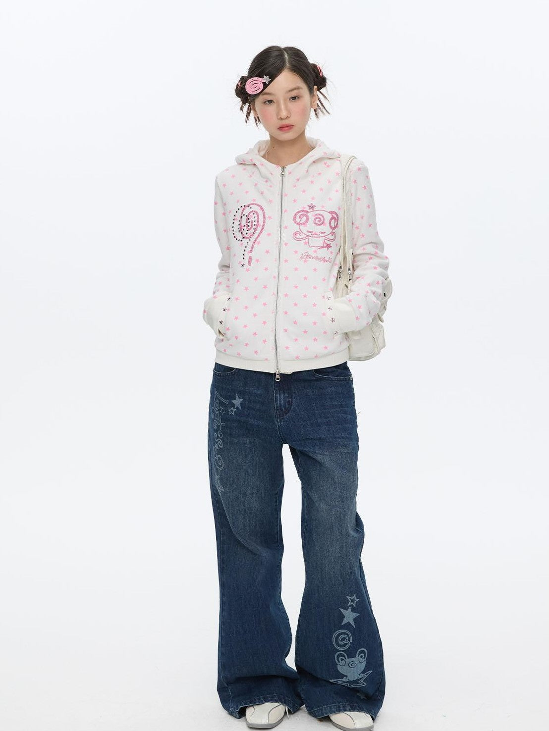 BETWEENAND Glitter Little Devil Double Zipper Slim Fit Women&