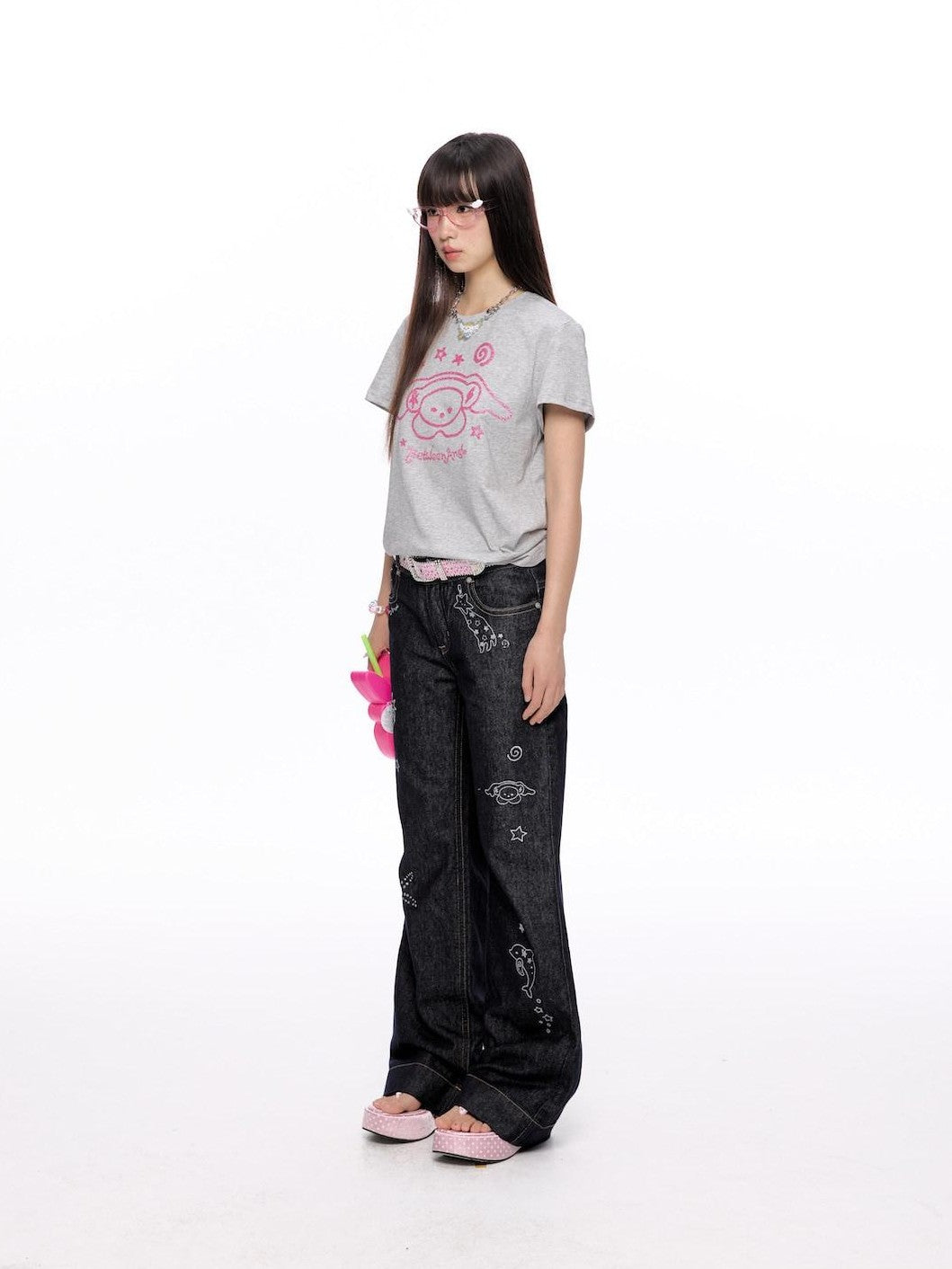 BETWEENAND Glitter Suiso Print Creative Women&