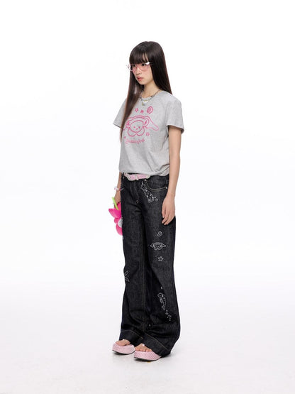 BETWEENAND Glitter Suiso Print Creative Women&