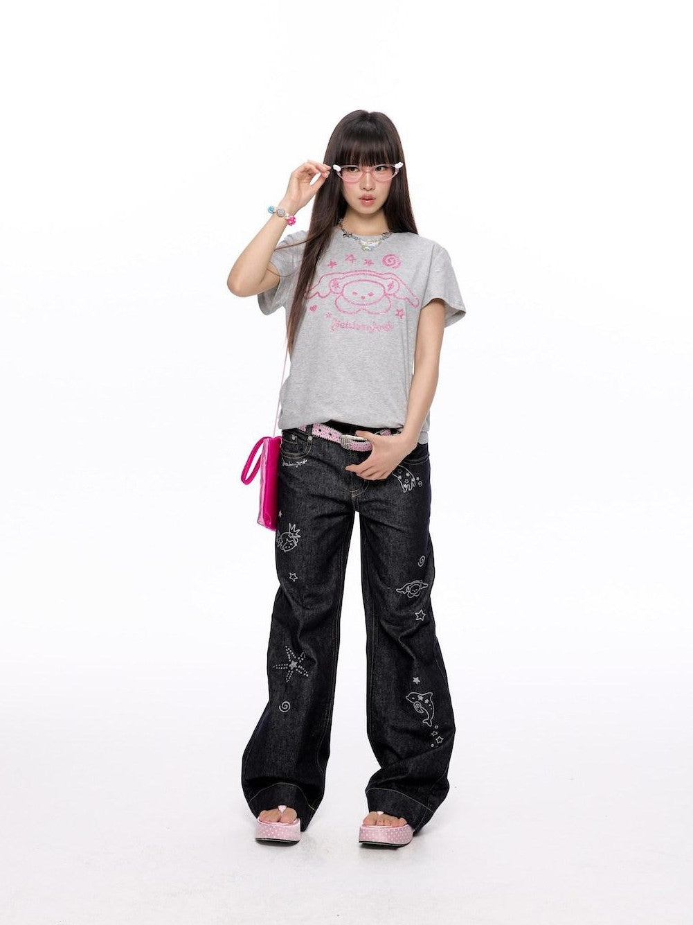 BETWEENAND Glitter Suiso Print Creative Women&