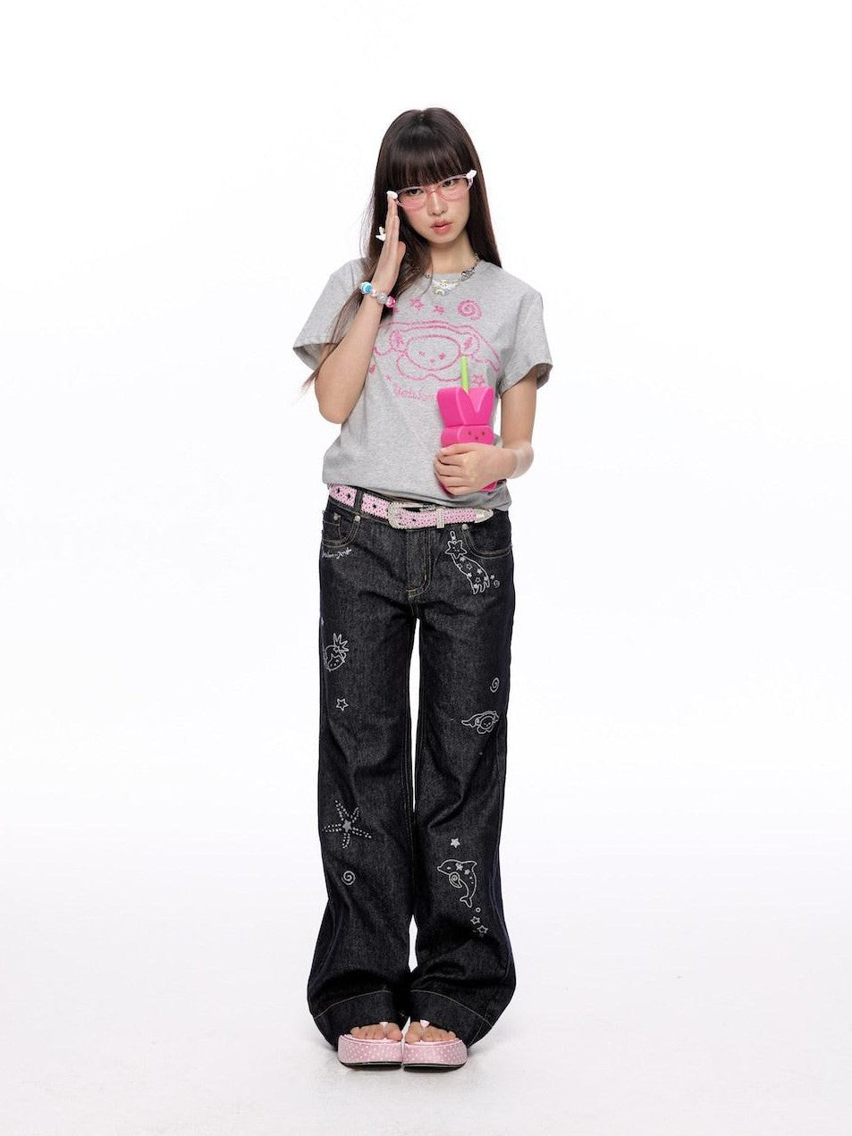 BETWEENAND Glitter Suiso Print Creative Women&