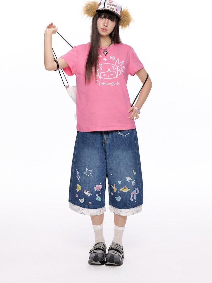 BETWEENAND Glitter Suiso Print Creative Women&