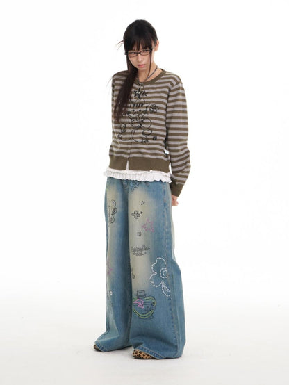 BETWEENAND Graffiti Illustration Rhinestone Washed Women&