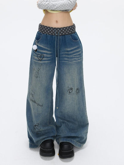 BETWEENAND Graffiti Polka Dot Patch Washed Pleated Women&
