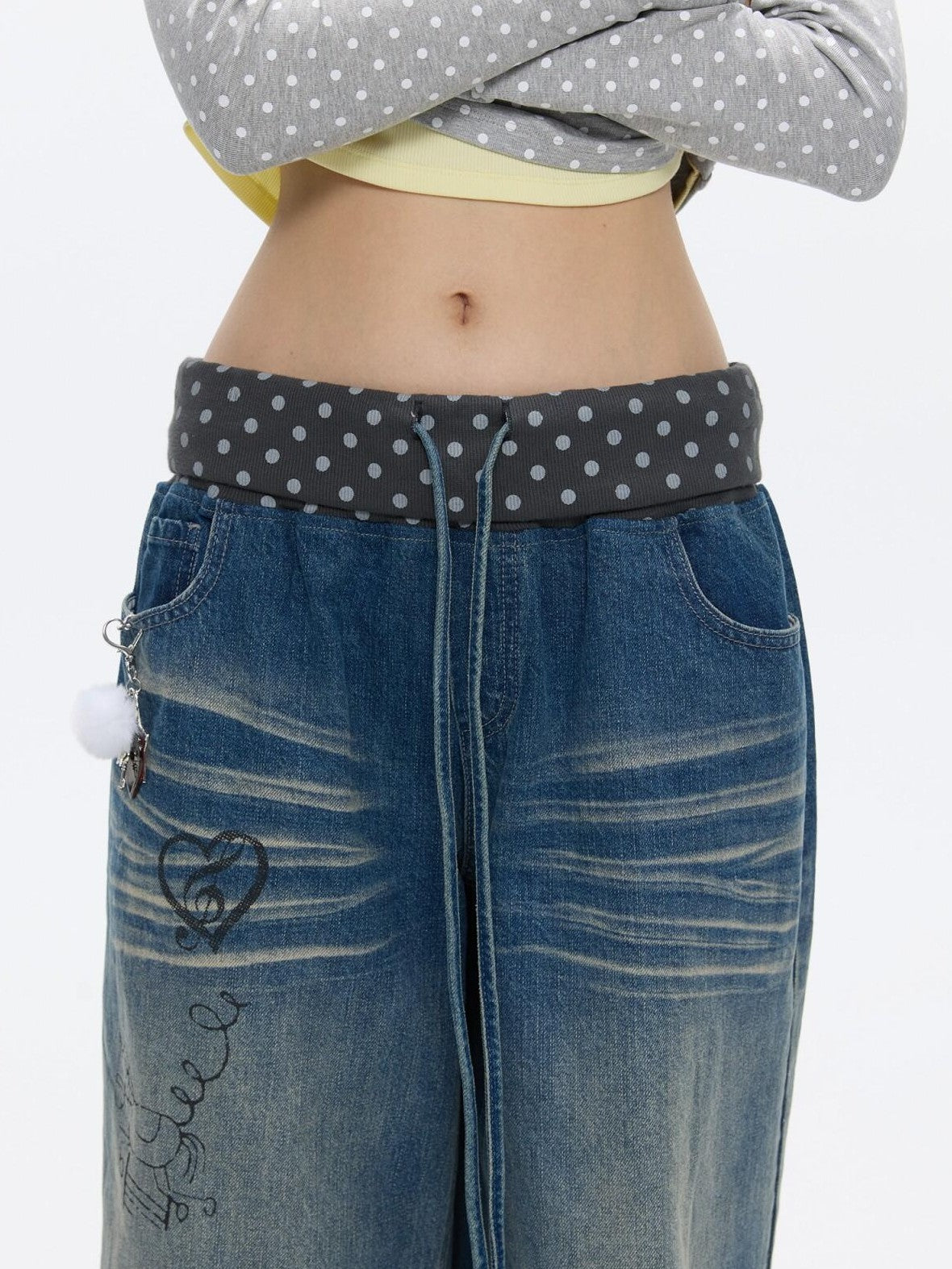 BETWEENAND Graffiti Polka Dot Patch Washed Pleated Women&