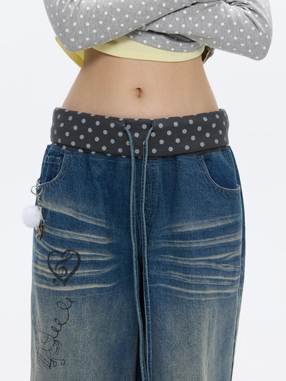 BETWEENAND Graffiti Polka Dot Patch Washed Pleated Women&